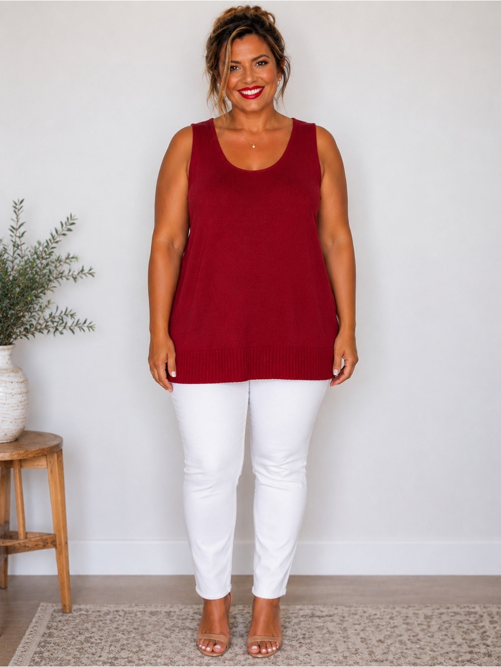 Coldwater Creek Red Women’s Sleeveless Merino Wool Sweater Tank Size 2X